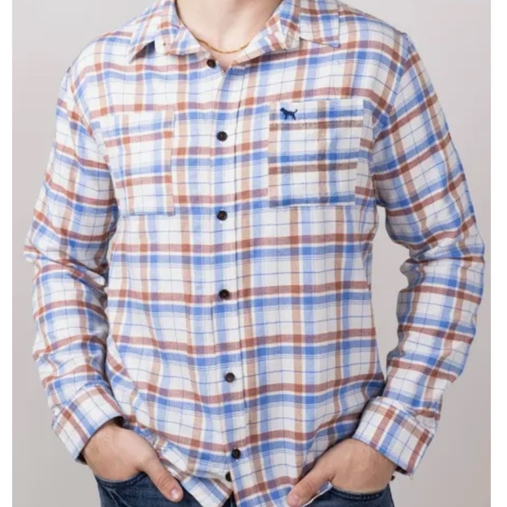 Plaid Button-Up Shirt in Blue and Brown